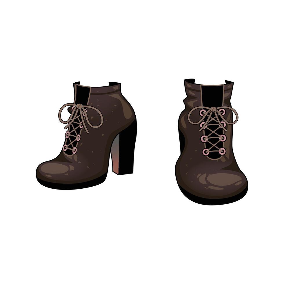 Black heeled ankle boots with laces vector