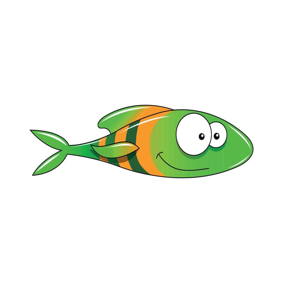 Cartoon fish with green and orange stripes vector