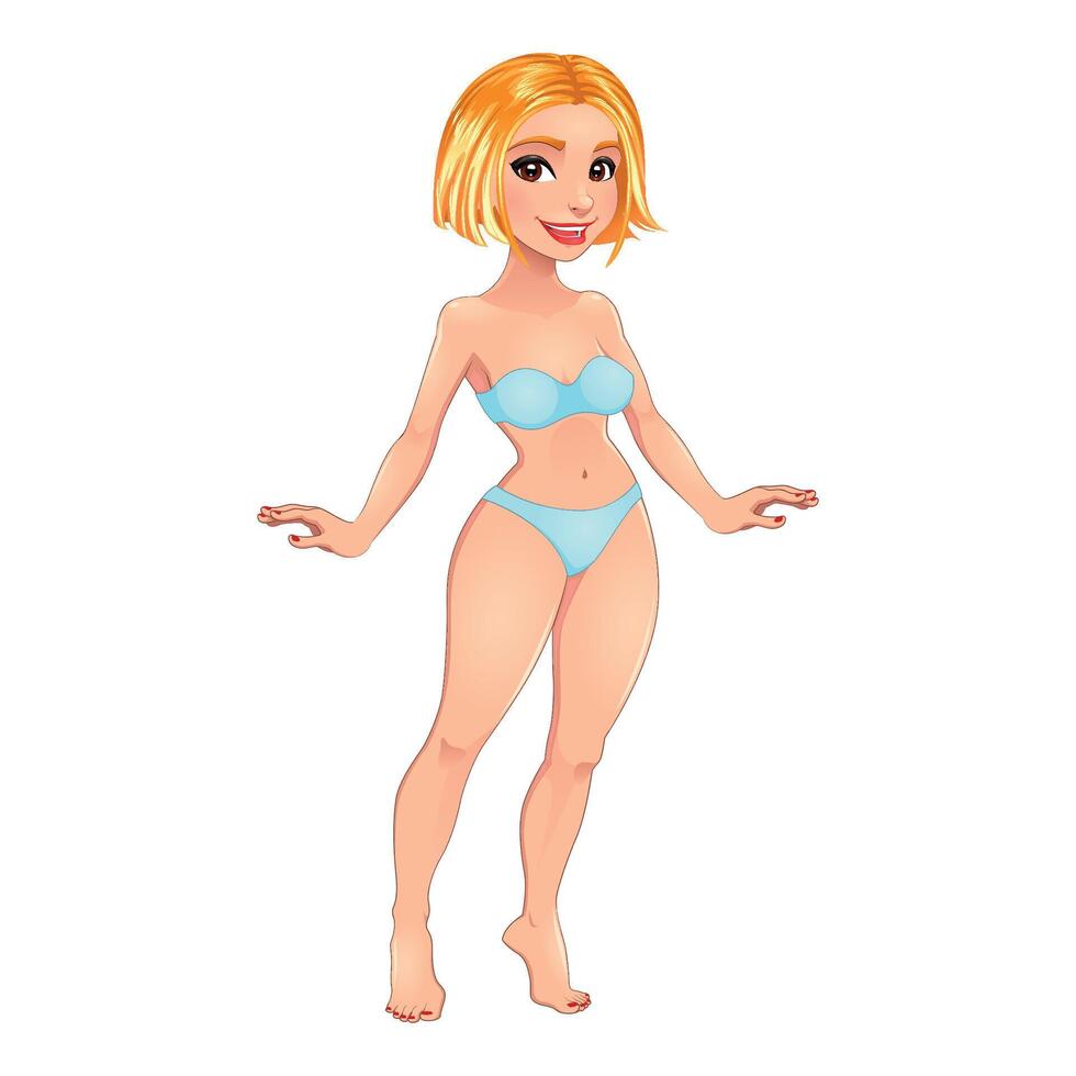 Animated character in light blue swimwear vector