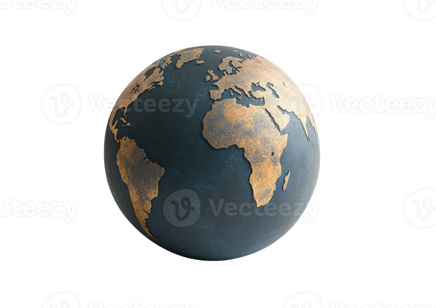 Earth globe illustration with thin line continents in artistic minimal gold outline style isolated on a transparent background png