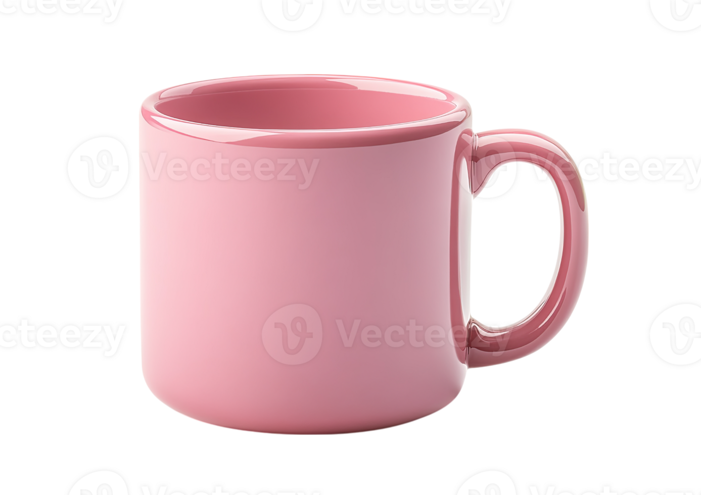 Pink ceramic mug with slight steam and curved handle placed at a soft angle isolated on a transparent background png