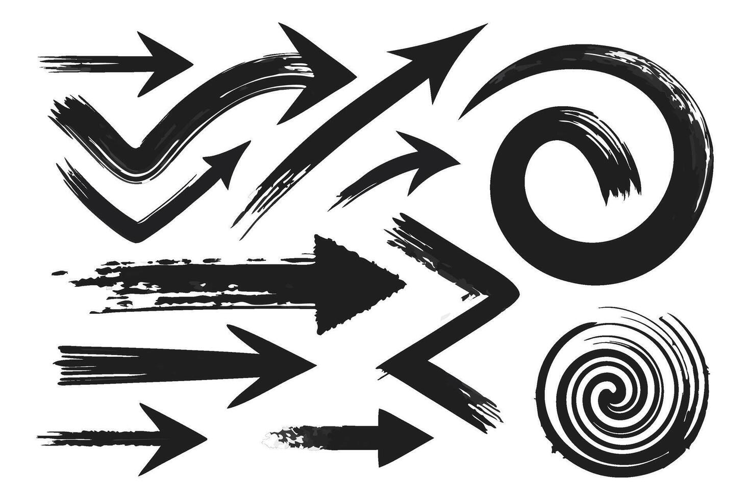 Grunge Brush Arrow Collection Black Abstract Set for Design and Directional Art vector