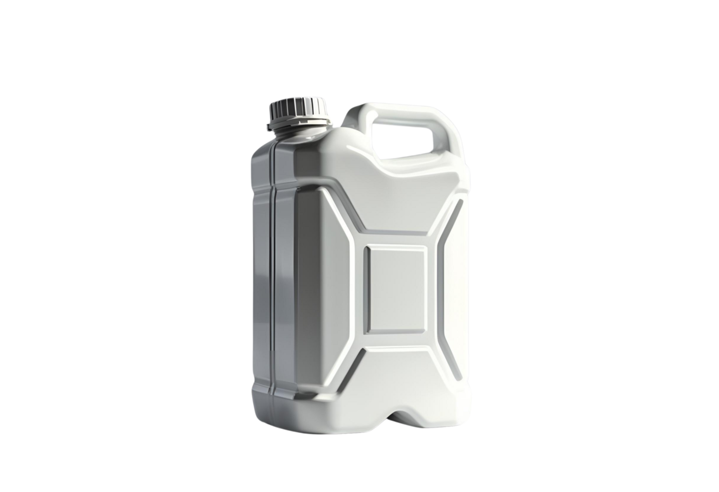 White disposable plastic jerry can isolated for storage, fuel, or packaging display. png