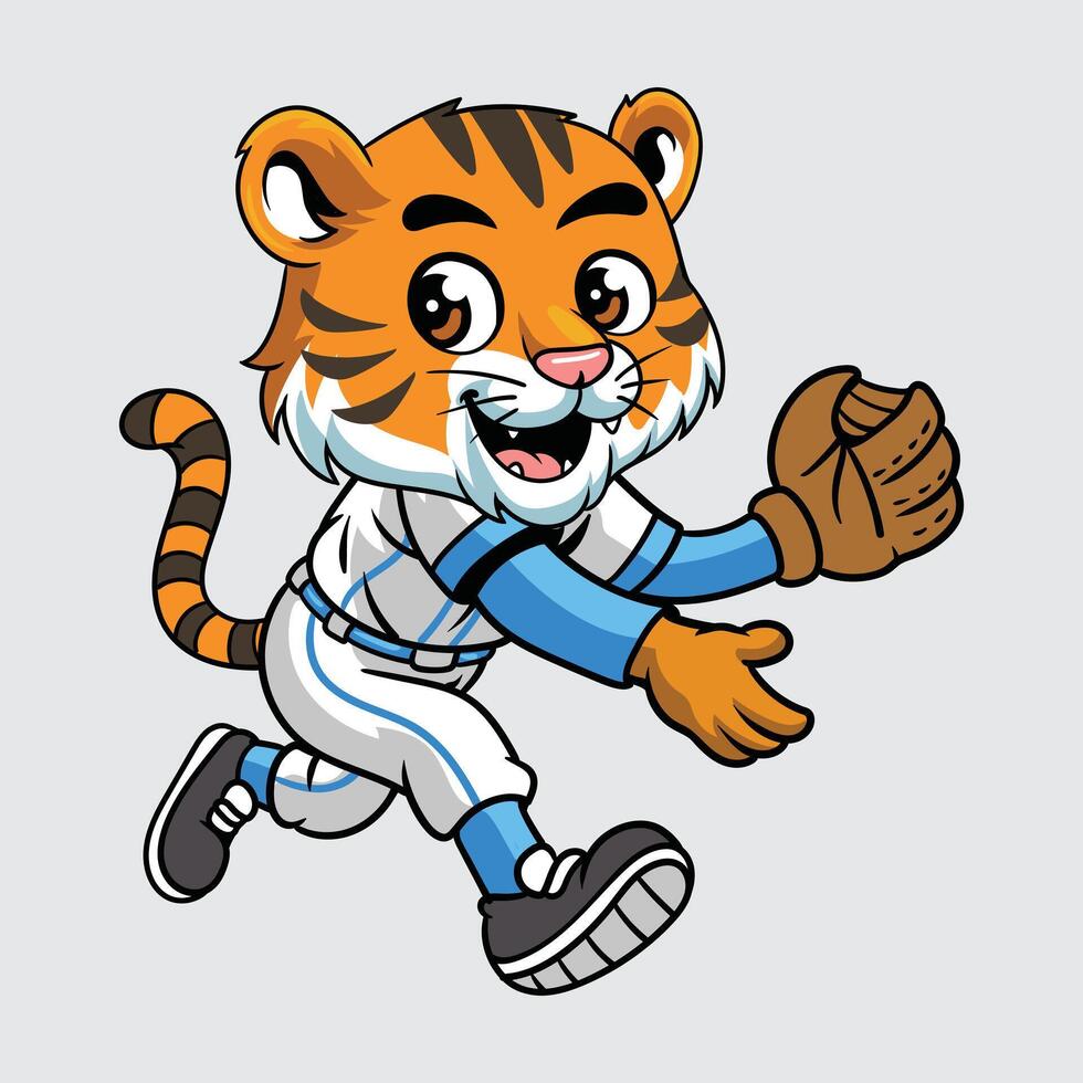 Cartoon tiger in baseball uniform vector