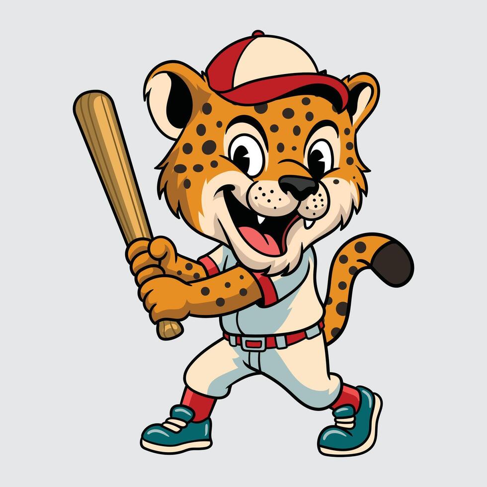 cartoon leopard with baseball bat vector