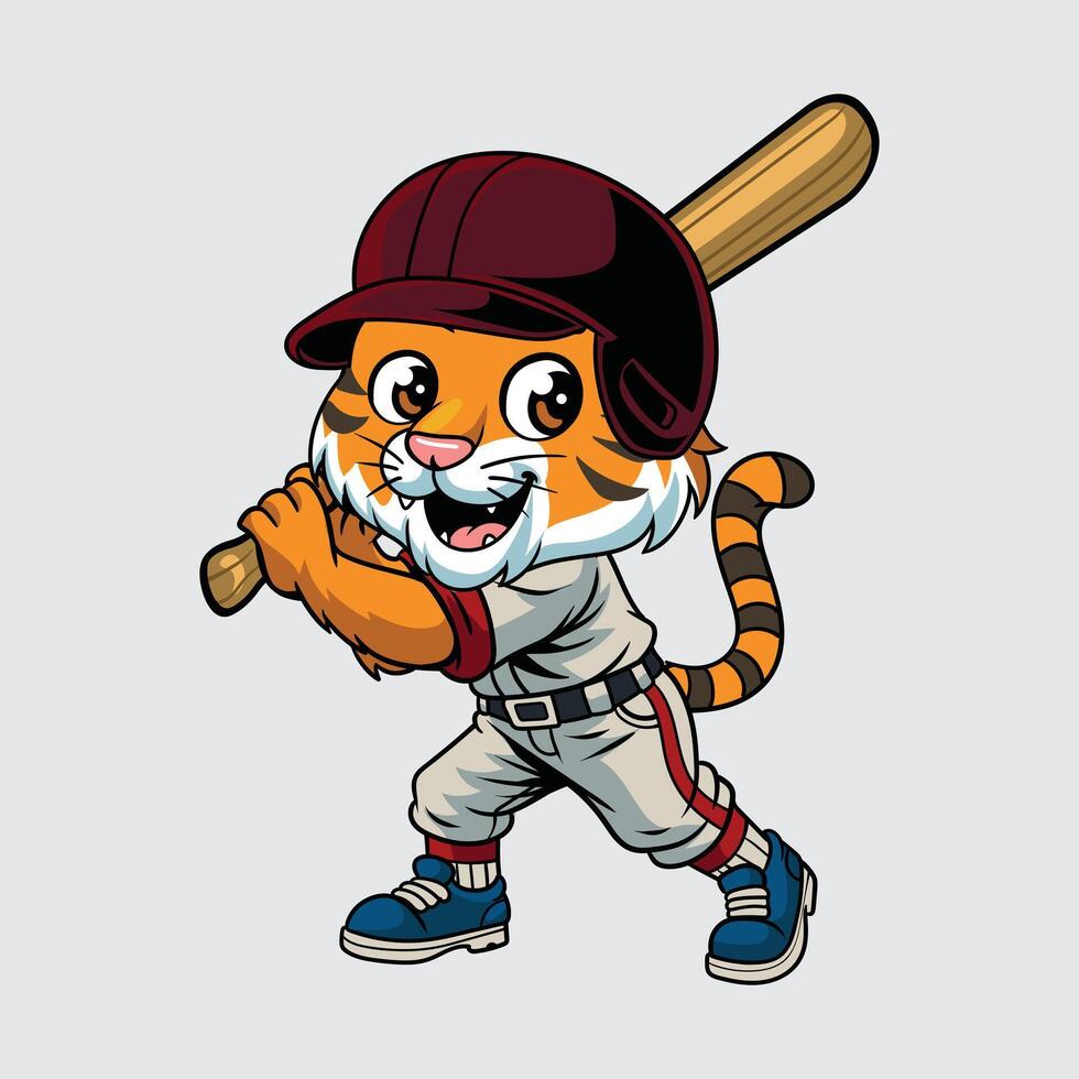 Cartoon tiger with baseball bat vector