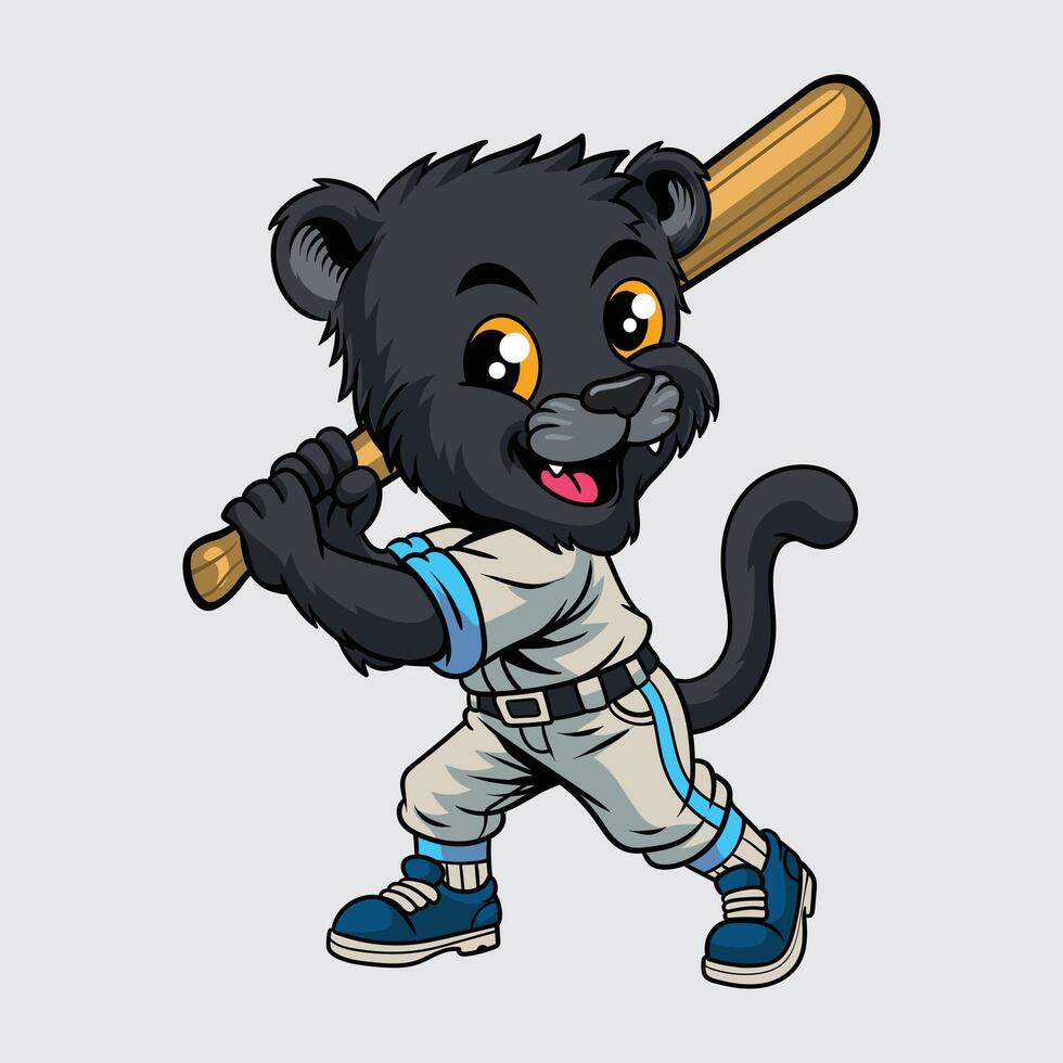 Cartoon panther playing baseball vector