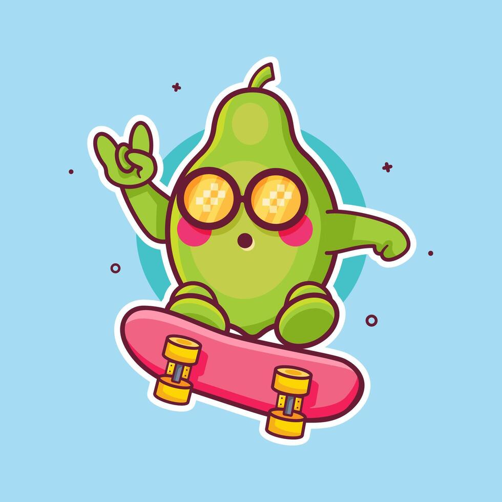 cartoon pear on skateboard vector