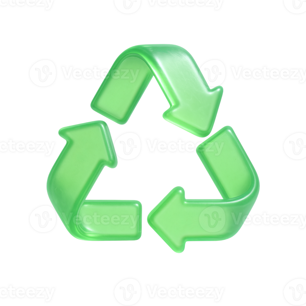 Shiny green recycling symbol with arrows isolated on transparent background png