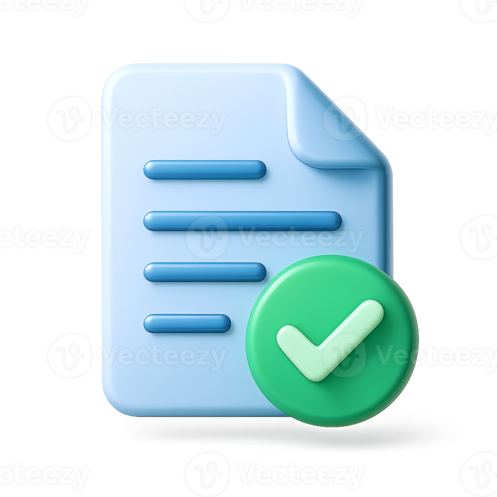 3D Render Approved Document Icon - Checklist, Completion, Verification, Success Symbol isolated on transparent background png