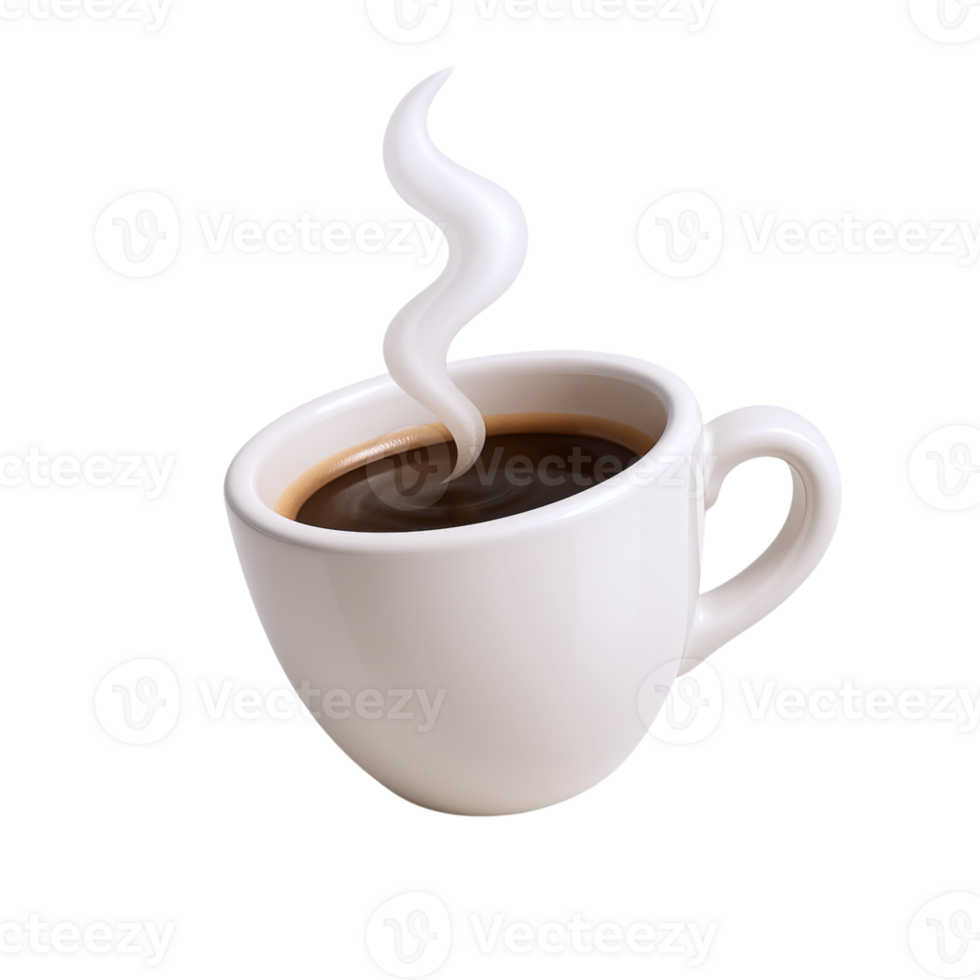 A steaming cup of dark coffee with a swirl of white cream isolated on transparent background png