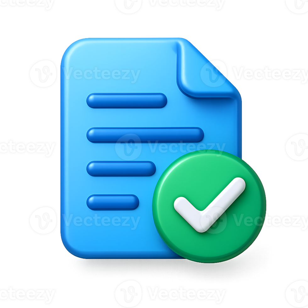 3D Render Approved Document Icon - Checklist, Completion, Verification, Success isolated on transparent background png