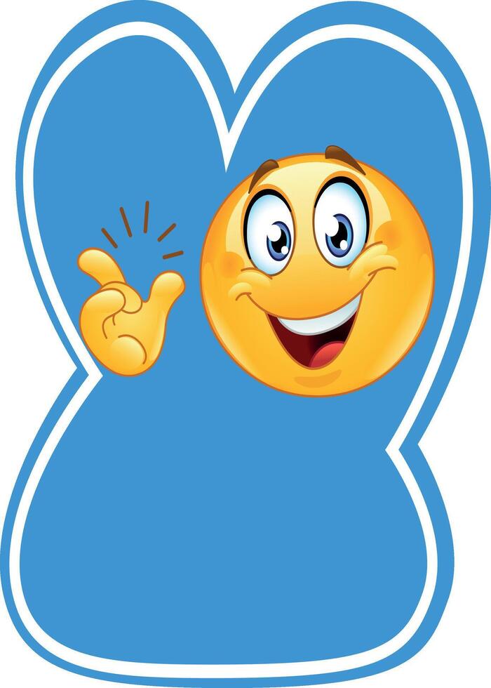 Cheerful emoji waving in blue background vector