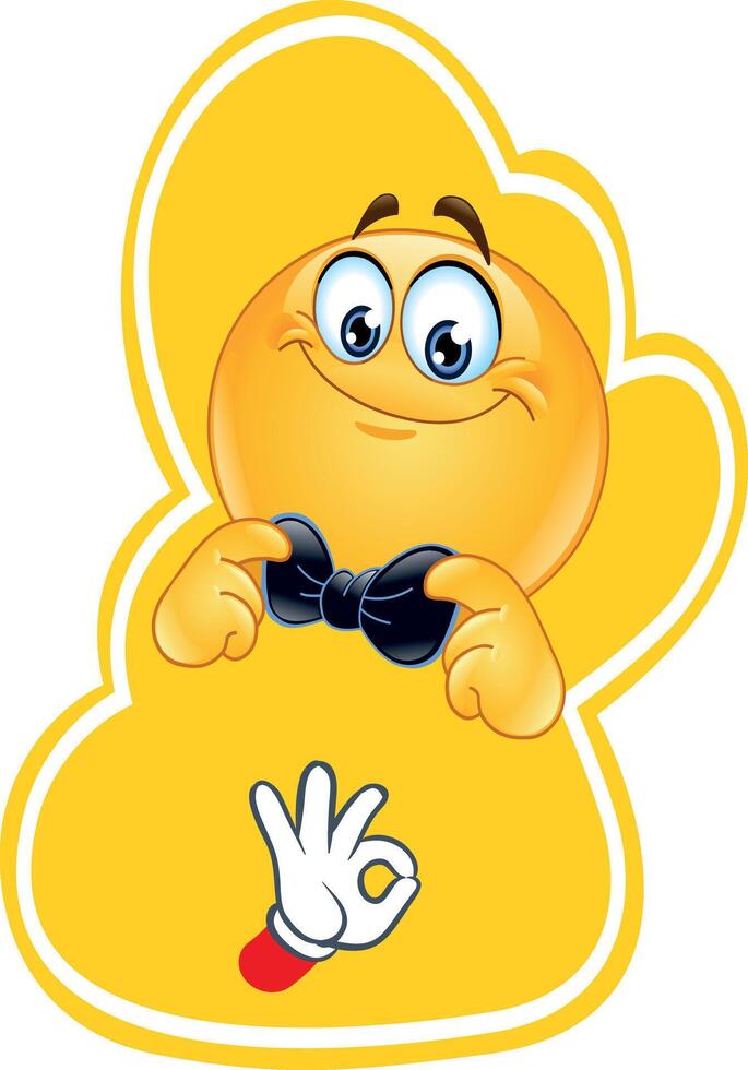 Smiley emoji with bow tie and gesture vector