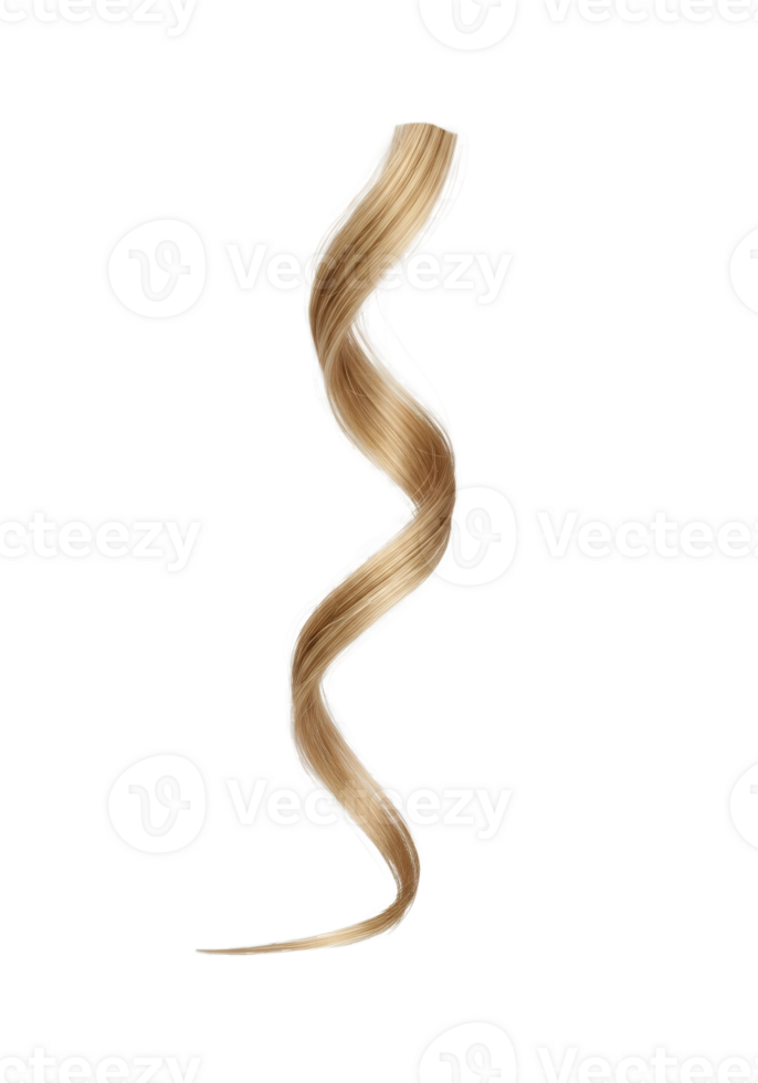 Golden blonde spiral curl, glossy hair strand with defined coils for product demonstrations png