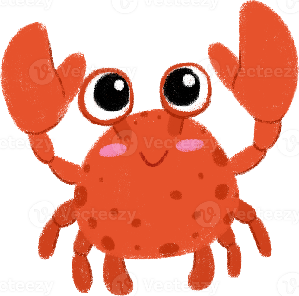 Crab Cute sea animals in crayon style transparent for stickers, icons, logos, etc. png