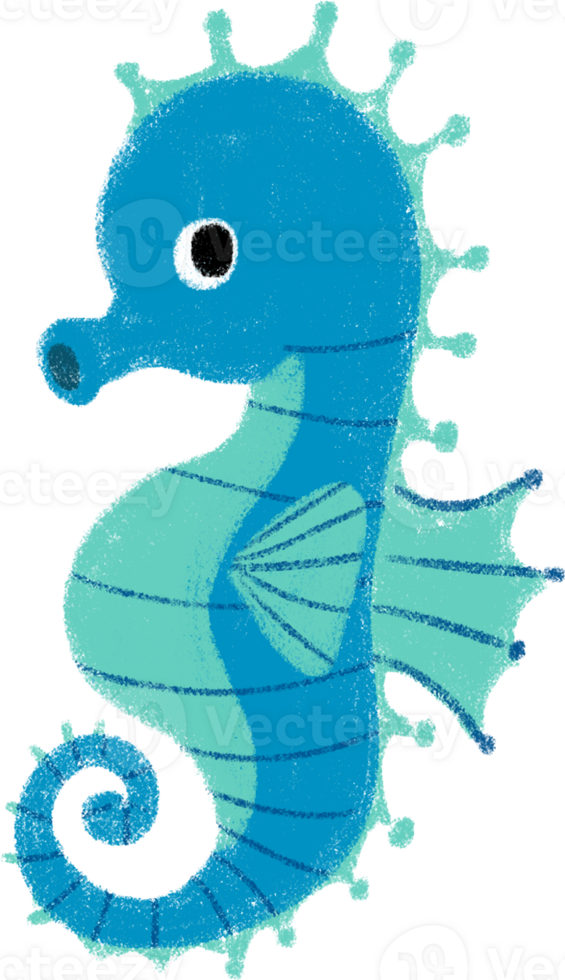 Seahorse Cute sea animals in crayon style transparent for stickers, icons, logos, etc. png
