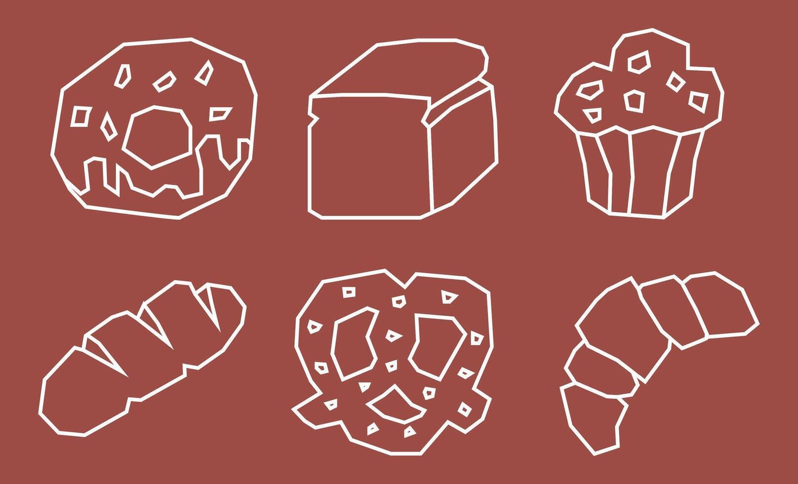 Minimal White Line Bakery Elements Icon Set in Cutout Style vector