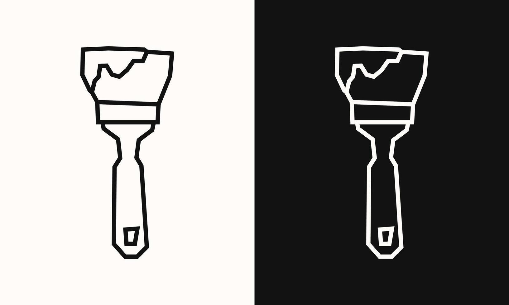 Simple Wide Paint Brush Icon in Black Line Art and White Line Art Cutout Style vector