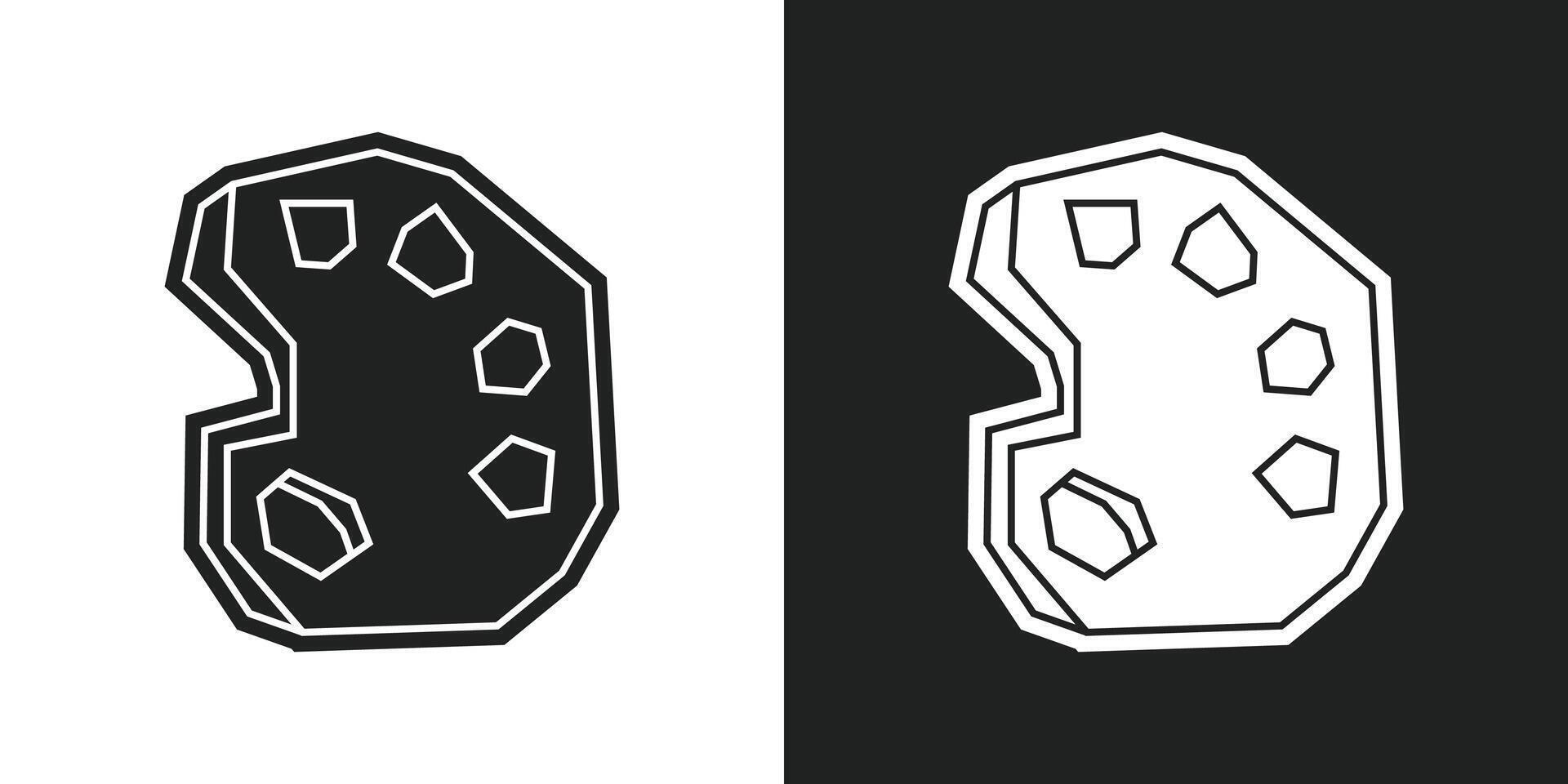 Simple and Minimalist Paint palette Icon in Black Filled and White Filled Cutout Style vector