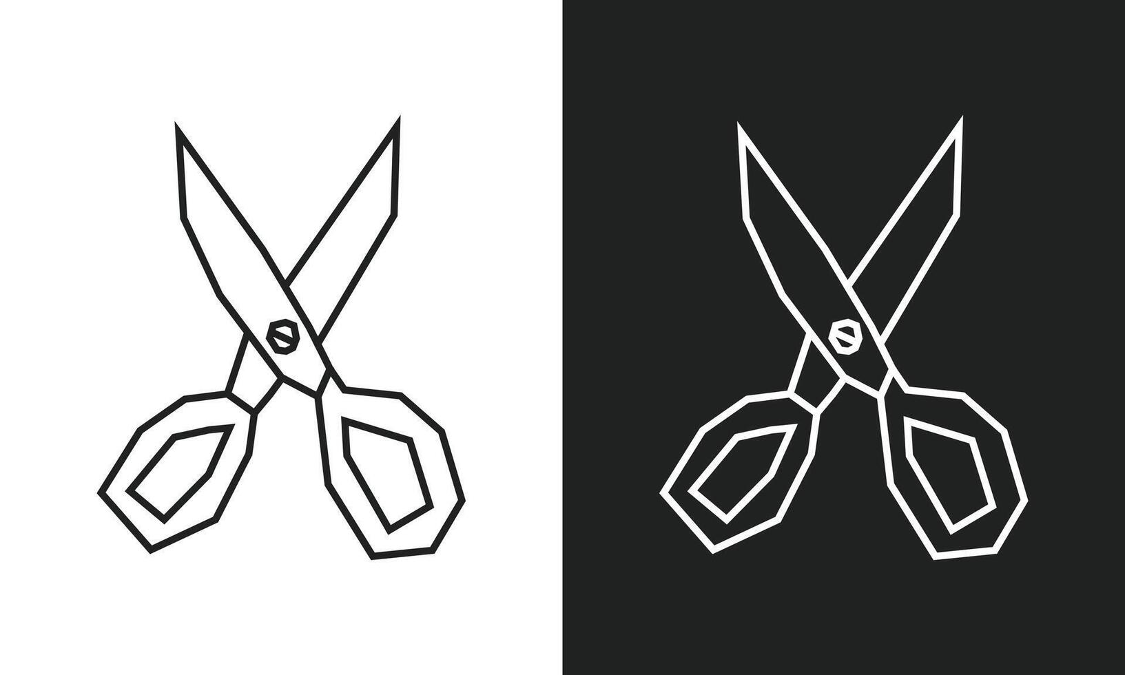 Simple and Minimal Scissors Icon in Black Line Art and White Line Art Cutout Style vector