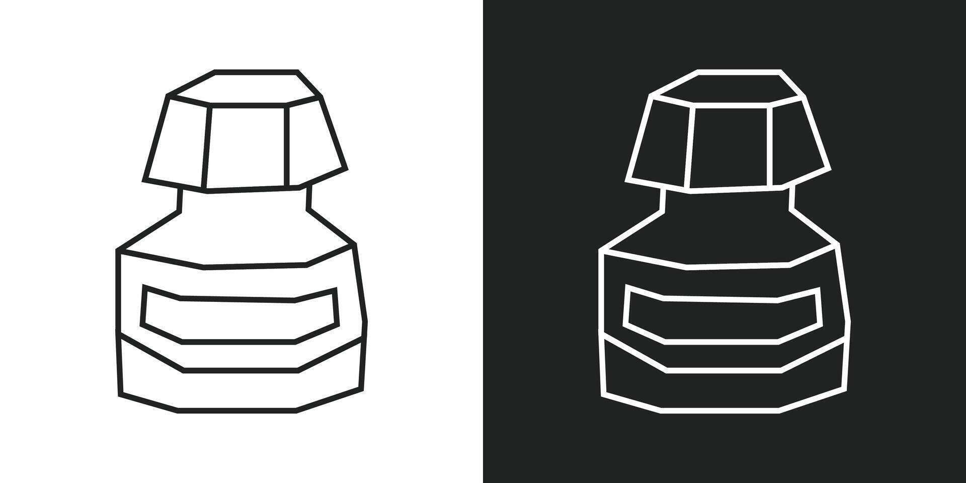 Simple and Minimalist Ink bottle Icon in Black Line Art and White Line Art Cutout Style vector
