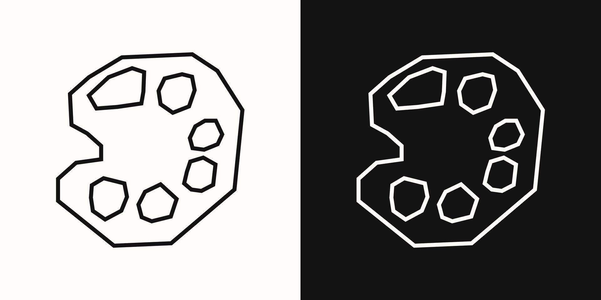 Minimal Paint Palette Icon in Black Line Art and White Line Art Cutout Style vector