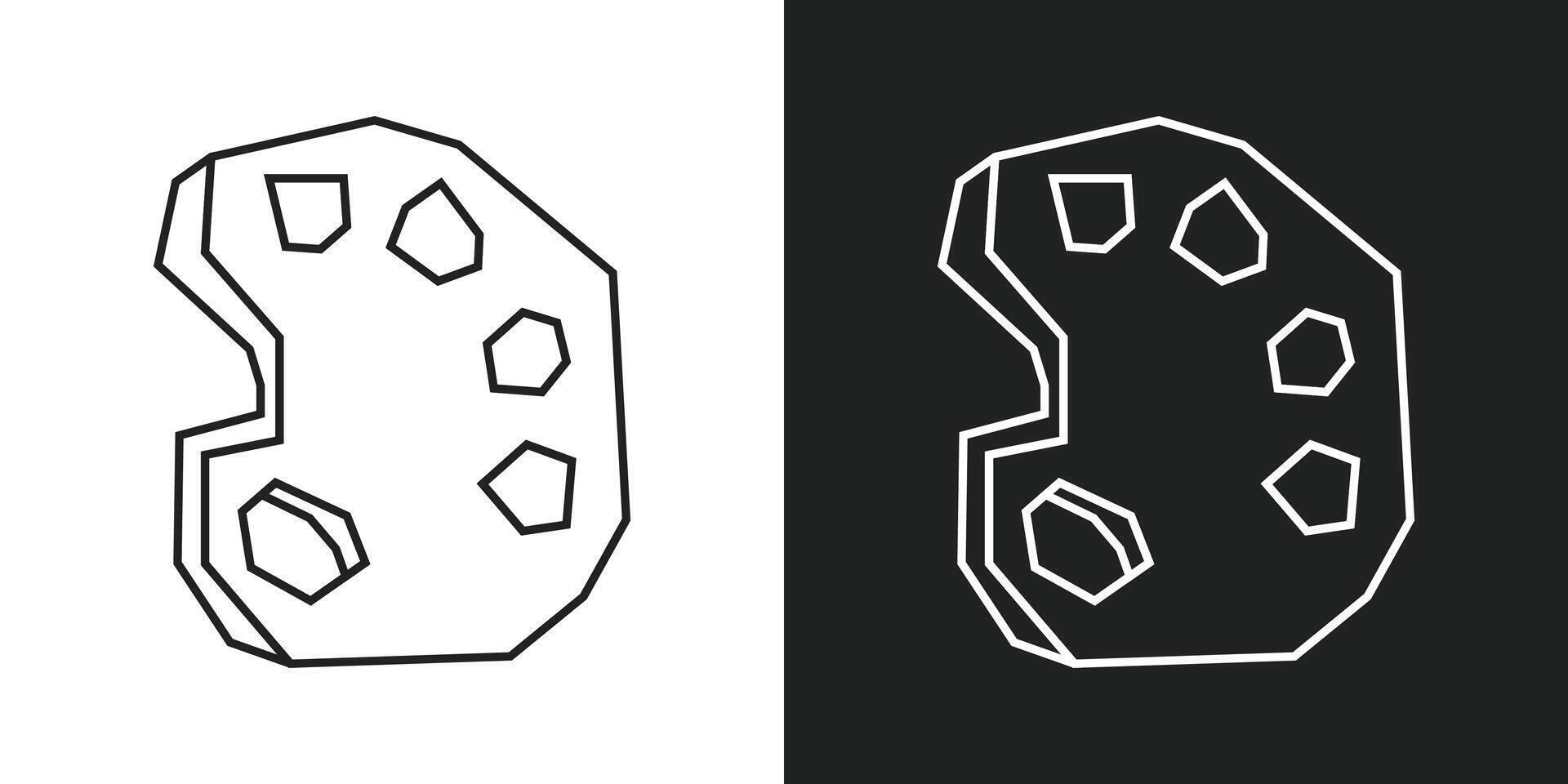 Simple and Minimalist Paint palette Icon in Black Line Art and White Line Art Cutout Style vector