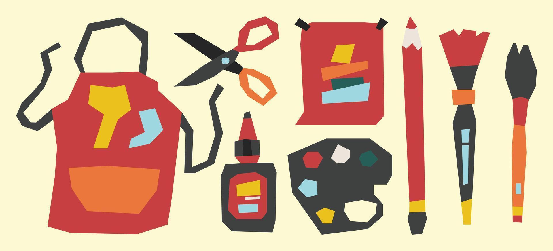 Arts and crafts supplies on a table vector
