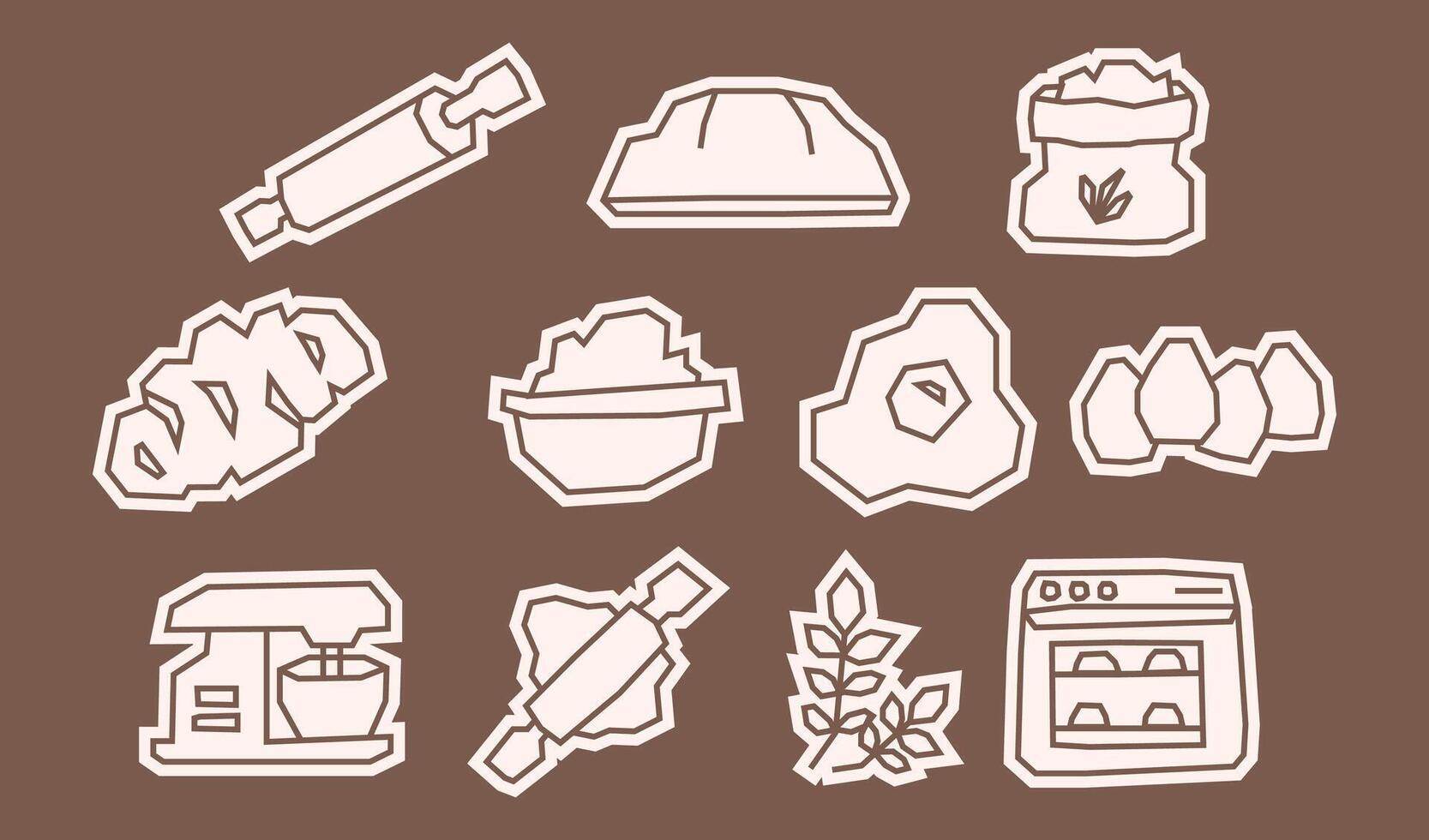 White Filled Baking Elements Icon Set in Cutout Style vector