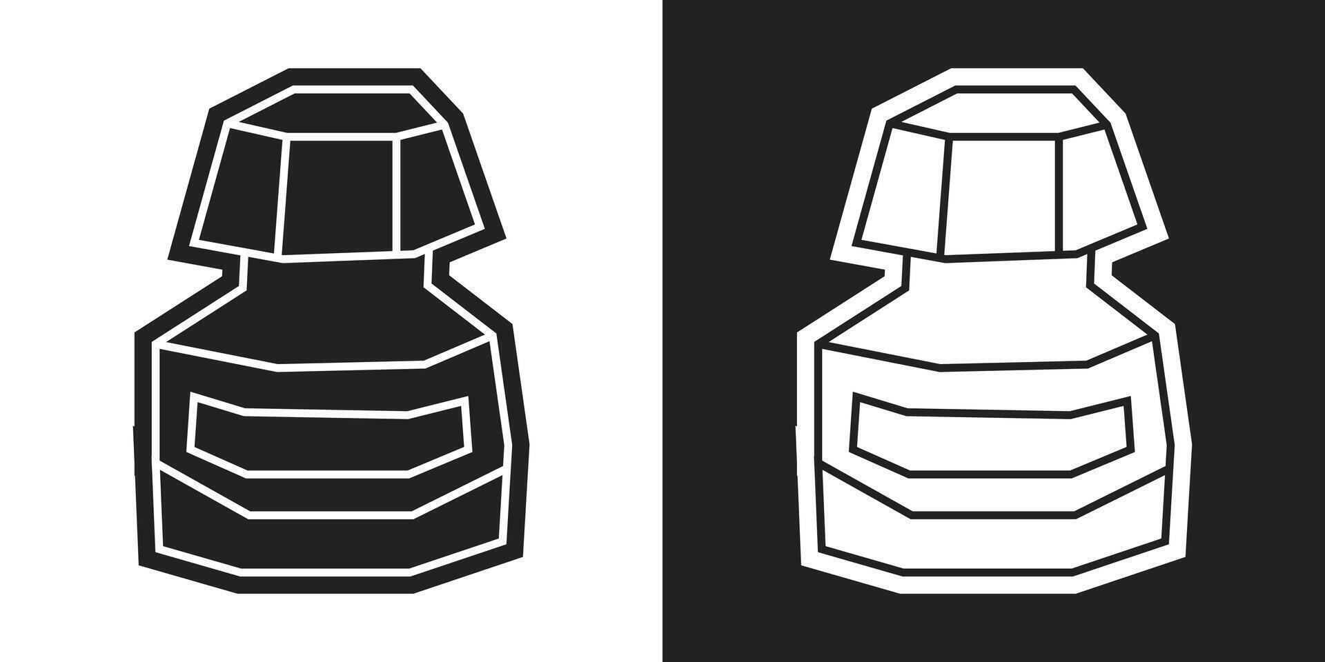 Simple and Minimalist Ink bottle Icon in Black Filled and White Filled Cutout Style vector