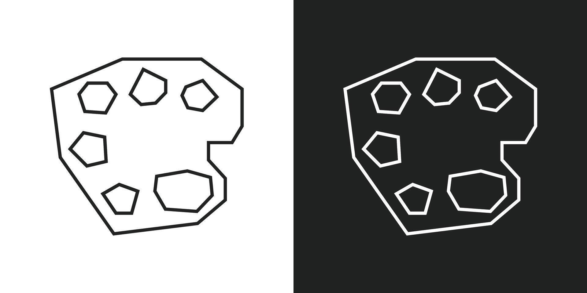 Simple and Minimal Paint Palette Icon in Black Line Art and White Line Art Cutout Style vector