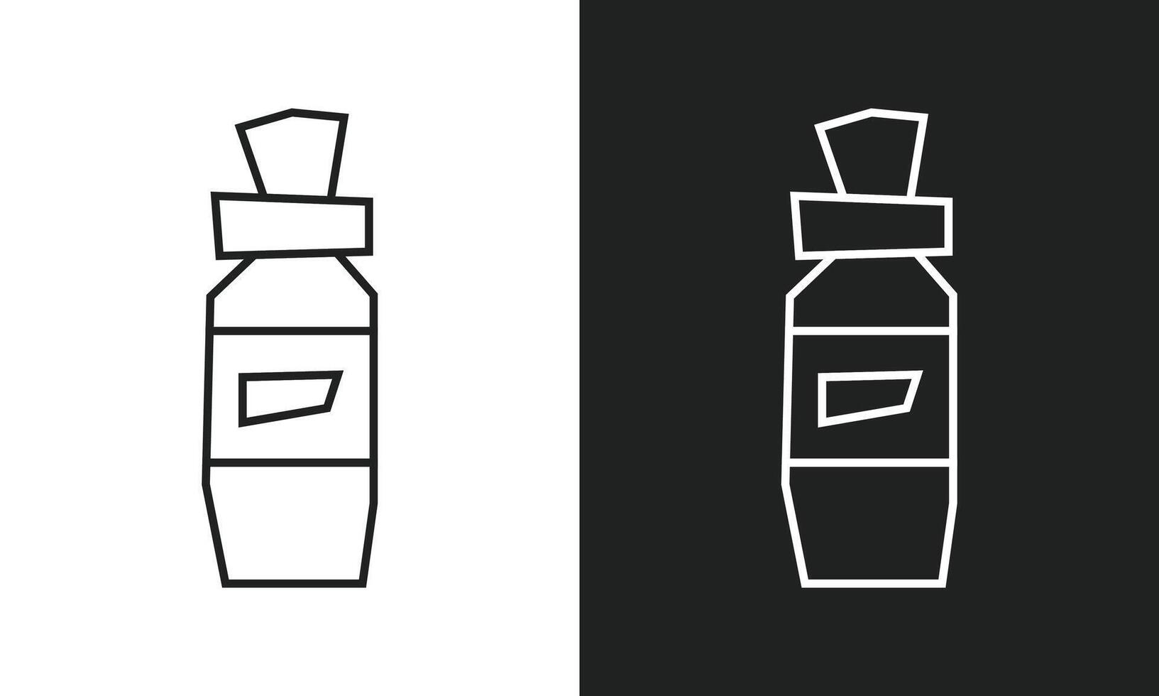 Simple and Minimalist Paint Bottle Icon in Black Line Art and White Line Art Cutout Style vector