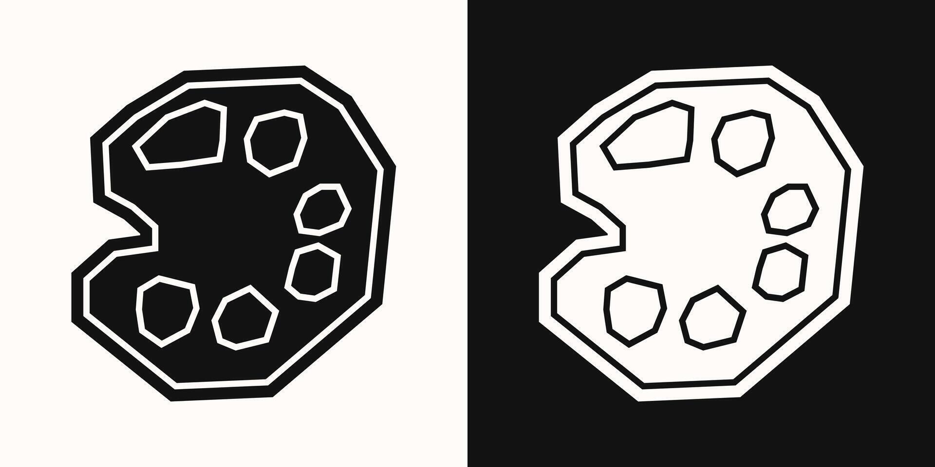 Minimal Paint Palette Icon in Black Filled and White Filled Cutout Style vector