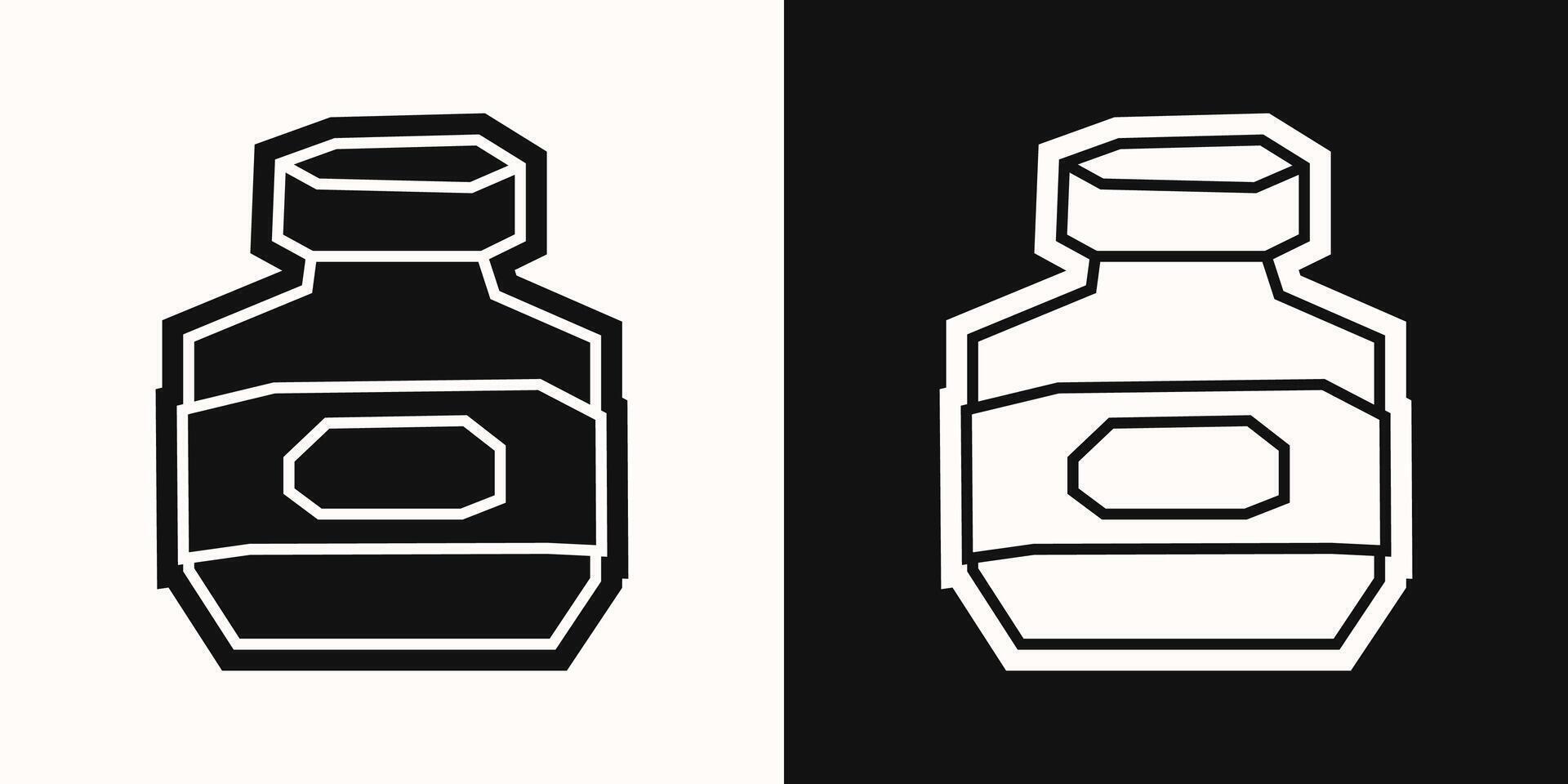 Ink Bottle Icon in Black Filled and White Filled Cutout Style vector