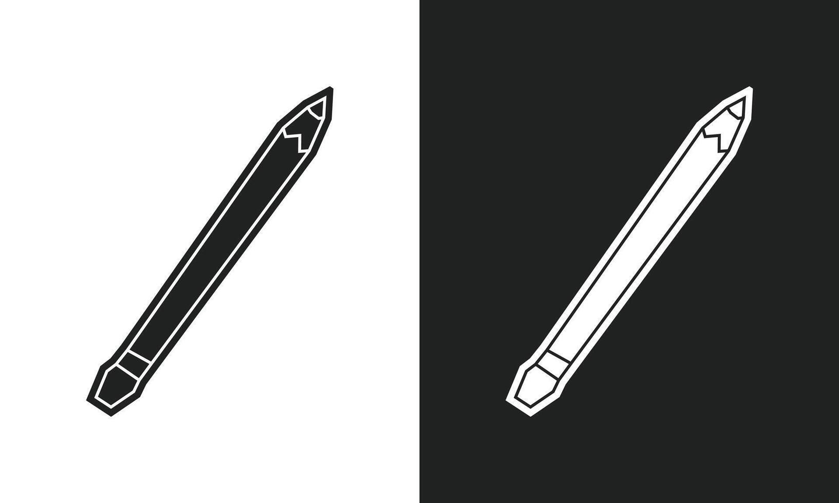 Simple and Minimal Pencil Icon in Black Filled and White Filled Cutout Style vector