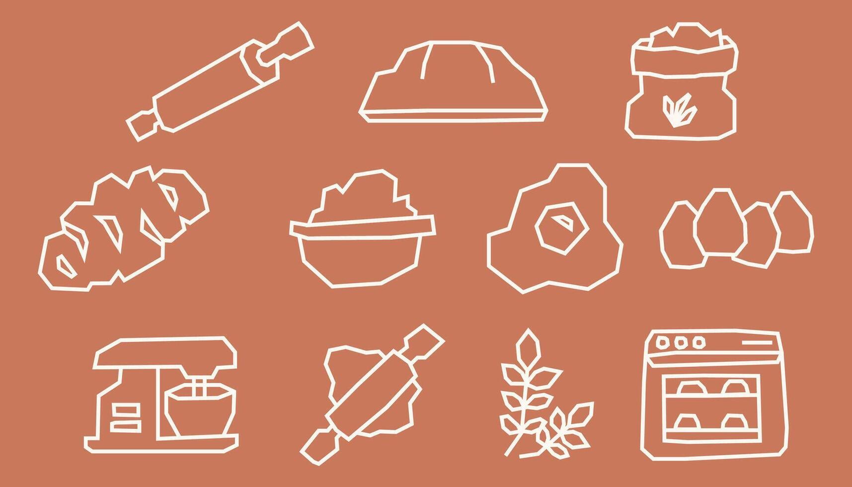 Minimal White Line Baking Elements Icon Set in Cutout Style vector