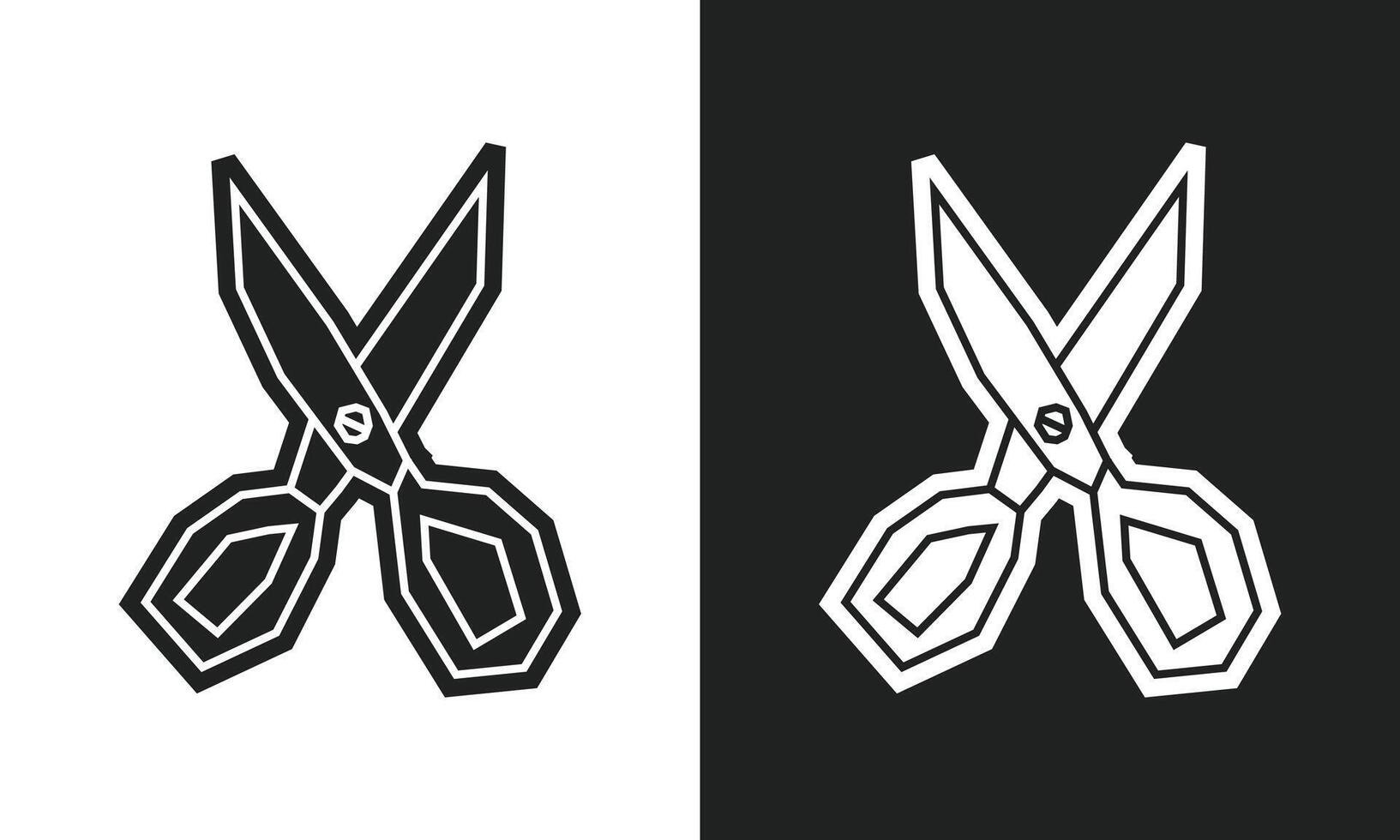 Simple and Minimal Scissors Icon in Black Filled and White Filled Cutout Style vector