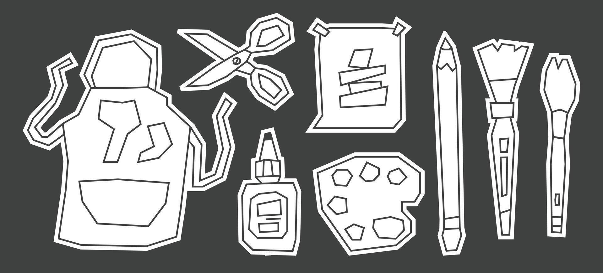 Simple White Filled Art Tools Elements Icon Set in Cutout Style vector
