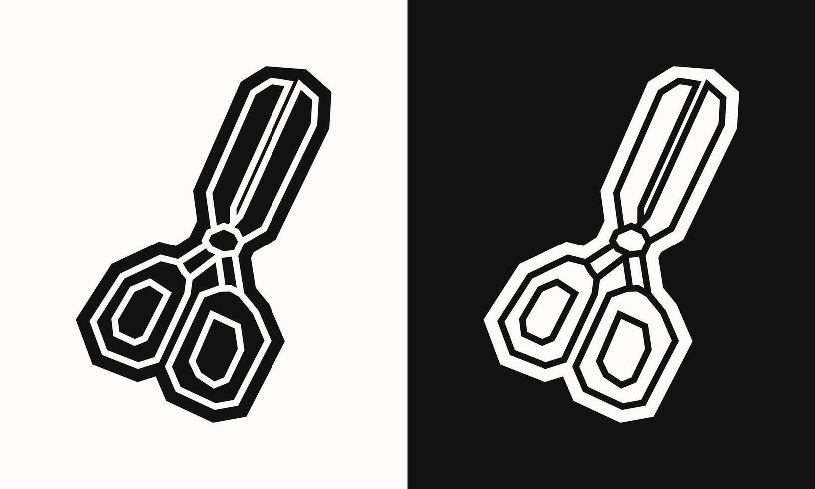 Simple Scissors Icon in Black Filled and White Filled Cutout Style vector