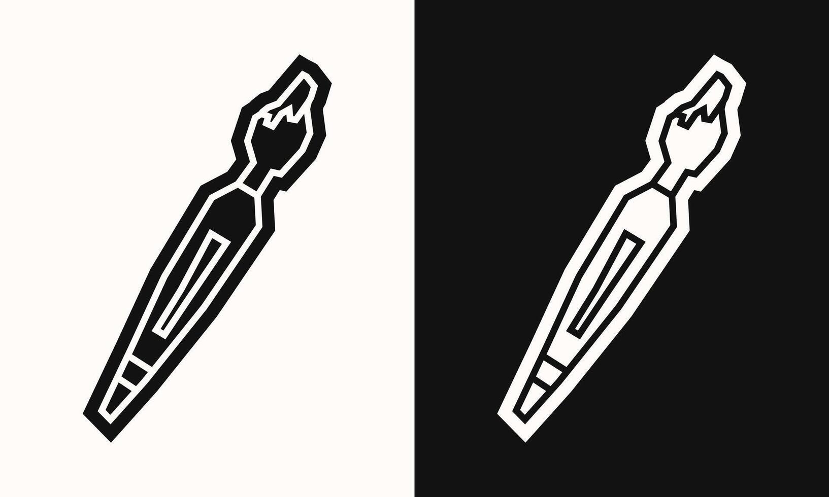 Simple Paint Brush Icon in Black Filled and White Filled Cutout Style vector
