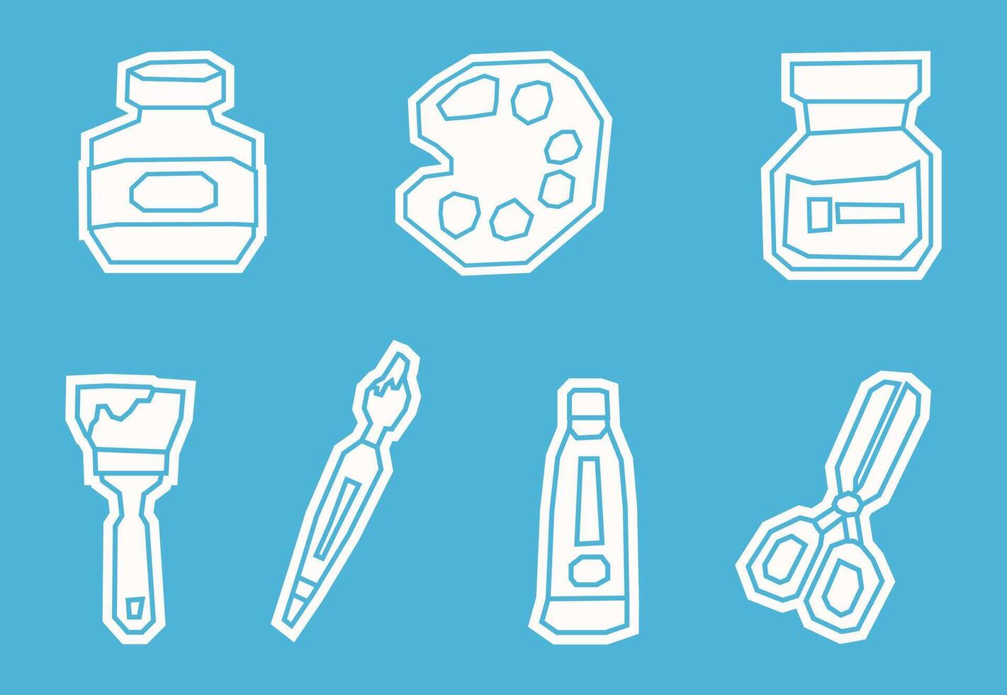 Simple White Filled Art Supplies Elements Icon Set in Cutout Style vector