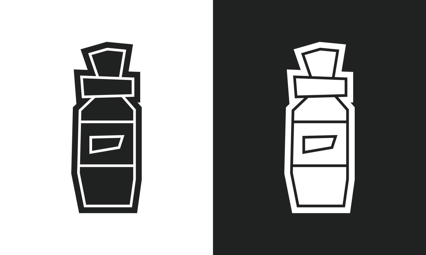 Simple and Minimalist Paint Bottle Icon in Black Filled and White Filled Cutout Style vector