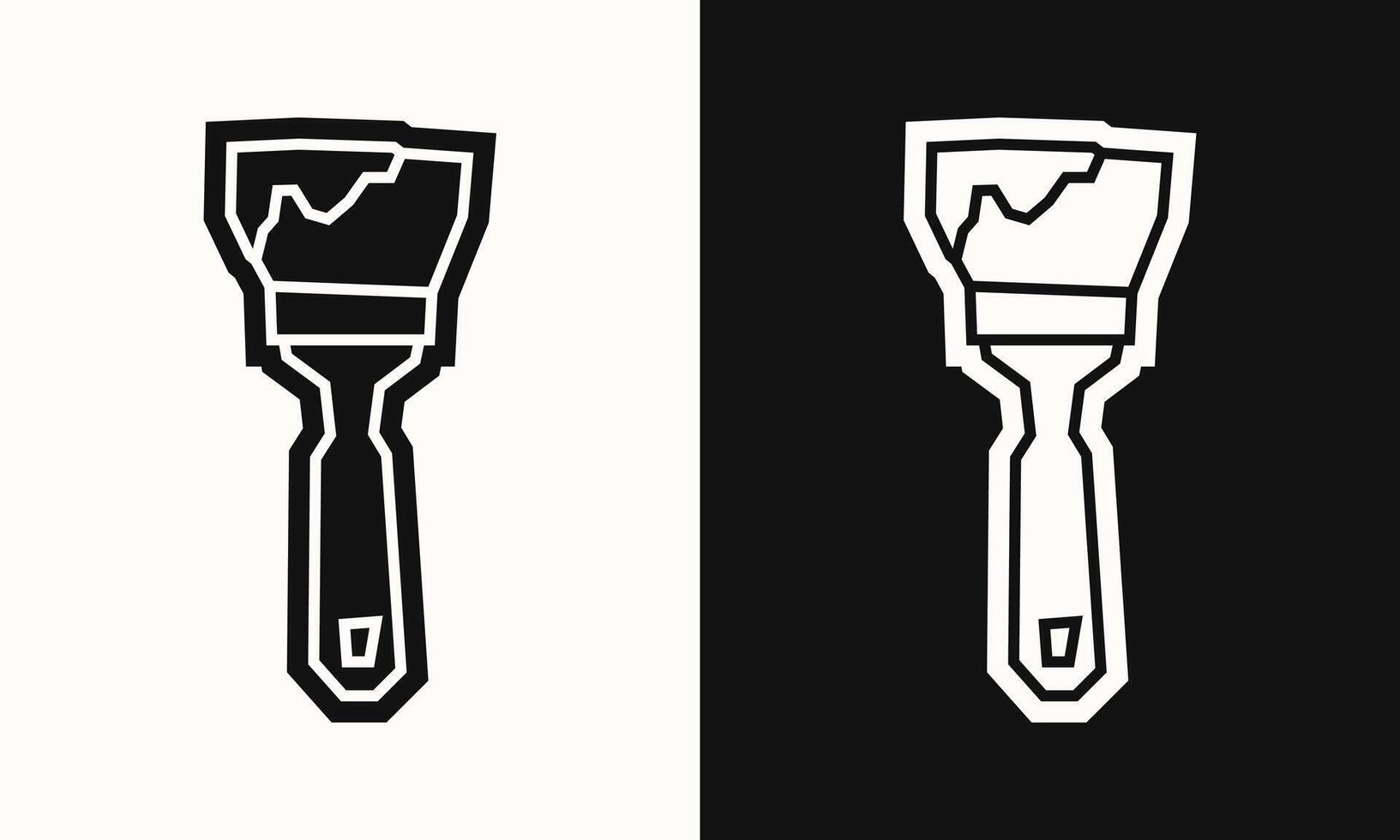 Simple Wide Paint Brush Icon in Black Filled and White Filled Cutout Style vector