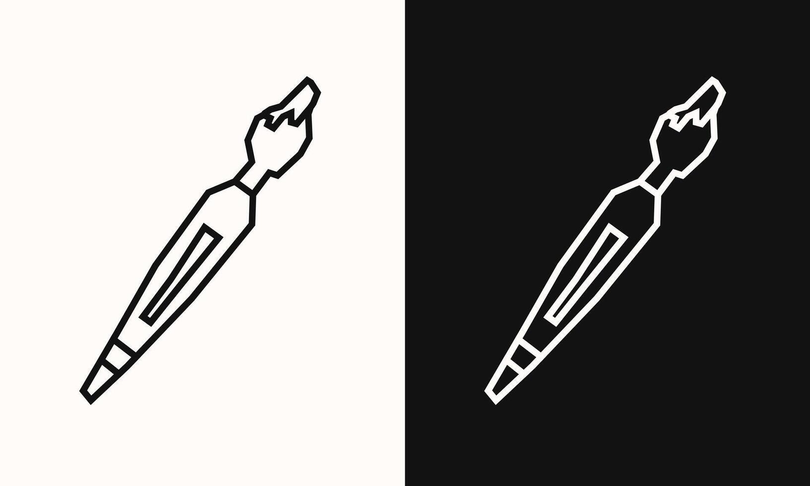 Simple Paint Brush Icon in Black Line Art and White Line Art Cutout Style vector