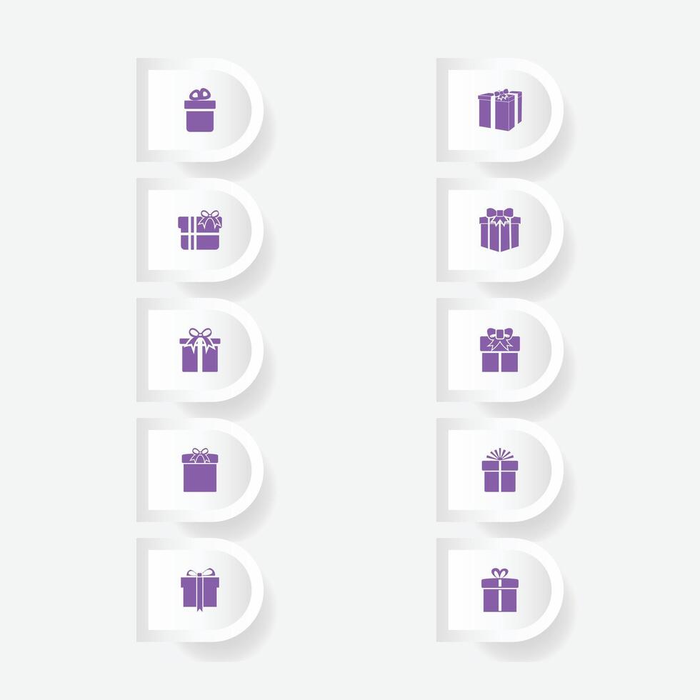 Collection of gift box icons in purple color with various shapes vector