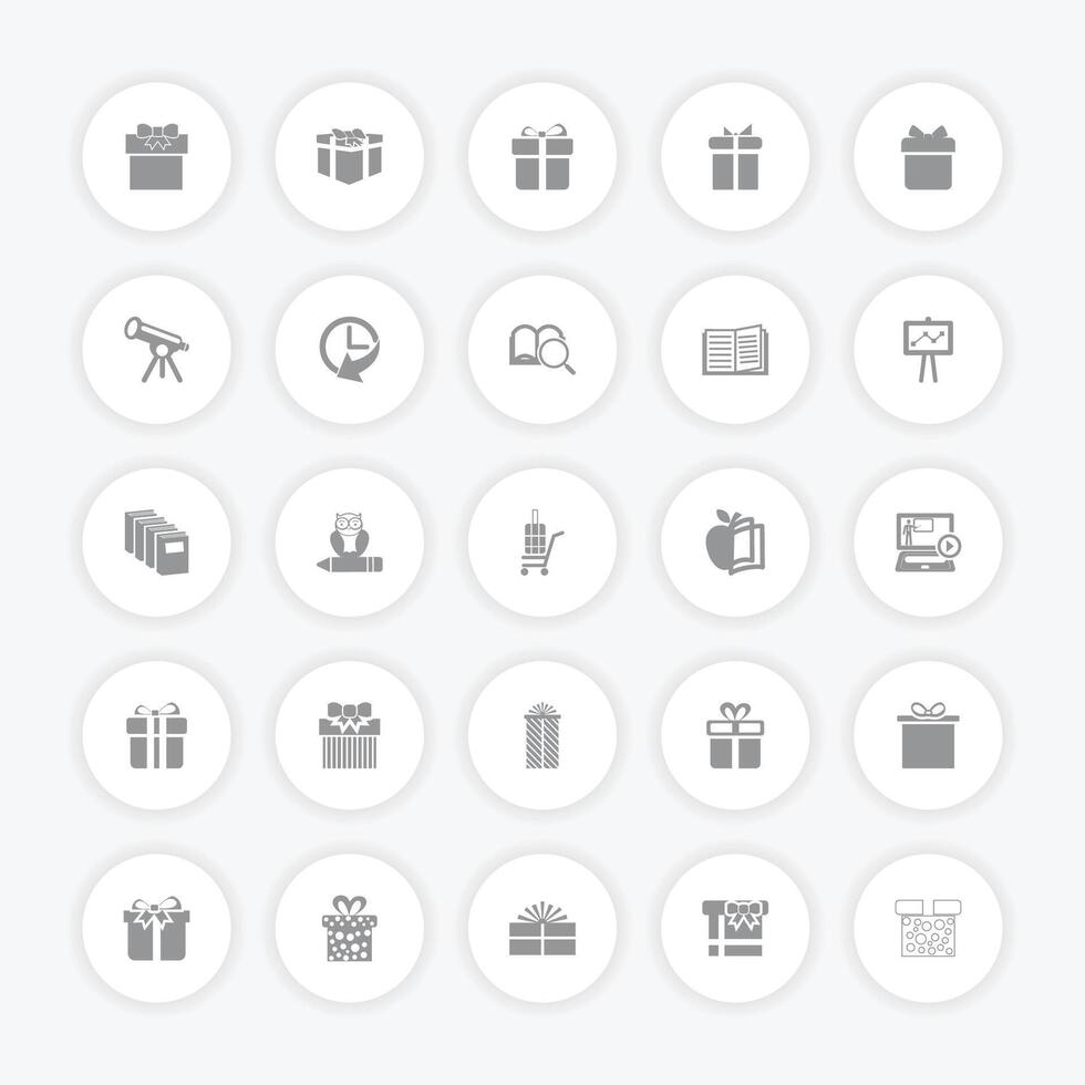 Assorted gift icons and educational symbols on circular buttons vector