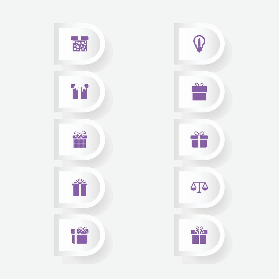 Gift icons on white rounded rectangles celebration and ideas vector