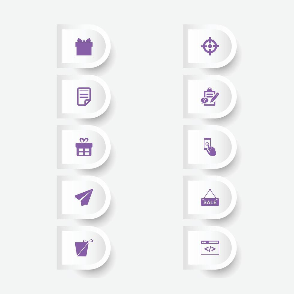 Icon set on white button with purple icons perfect for app or web design vector