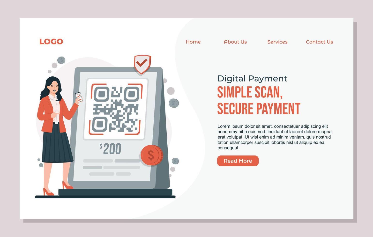 Digital payment interface with QR code vector
